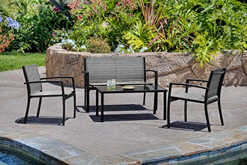 Tuoze 4 Pieces Outdoor Patio Furniture Set Conversation Set With Glass Coffee Table Bistro Set With Loveseat Garden Yard Lawn And Balcony (Grey) #TOP5