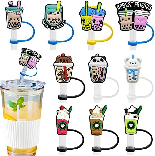 SAMOKA Silicone Straw Cover,10 PCS Straw Tip Cap Reusable Drinking Straw Toppers,Silicone Straw Plugs Reusable Cartoon Shape Straw Protector