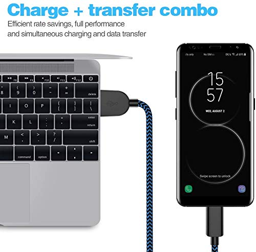 USB Type-C Cable 3A Fast Charging,L&HE 4Pack (3/6/6/10FT) Compatible with Samsung Galaxy A10/A20/A51/S10/S9/S8 Cabepow Charger Cable, PS5 Controller, etc. (Blue)