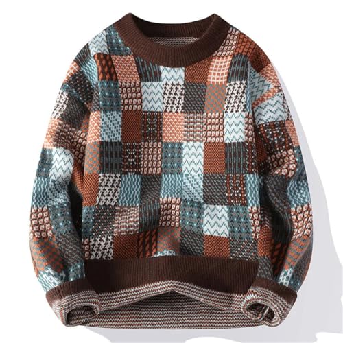 Men's Winter American Retro Casual Round Neck Sweater Loose Long Sleeve Pullover 5