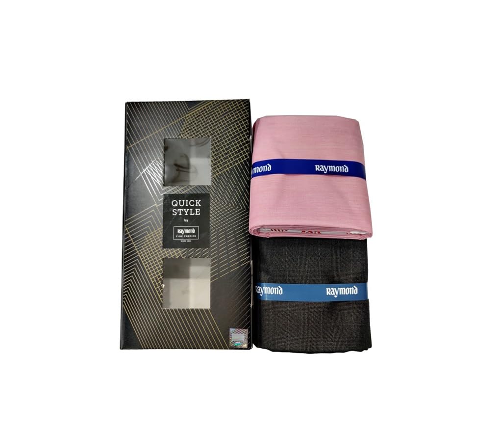 Raymond Quick Style Shirt & Trouser Fabric Set for Men | Checked Shirt Fabric with Plain Pant Material | Premium Box Packaging | Formal Wear Combo