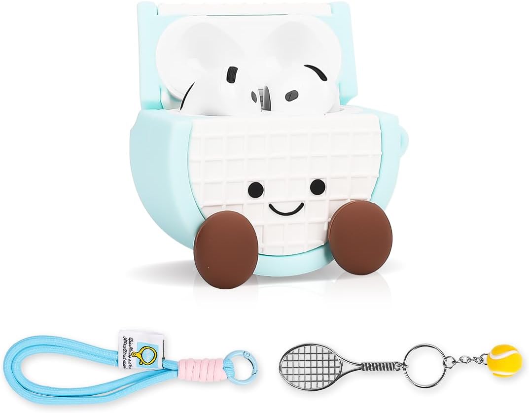 Compatible with Apple Airpods 4 Case Protective Funny Cute Cartoon Slim Cover with Keychain[Sport Series] (Tennis Racket) image 3