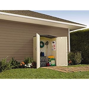 Rubbermaid Small Vertical Resin Outdoor Storage Shed With Floor (2.3 x 4.6 Ft), Weather Resistant, Beige/Brown, Organization for Home/Backyard/Pool Chemicals/Toys/Garden Tools/Porch/Patio Cushions Rubbermaid Small Vertical Resin Outdoor Storage Shed With Floor 23 x 46 Ft Weather Resistant BeigeBrown Organization for HomeBackyardPool ChemicalsToysGarden ToolsPorchPatio Cushions