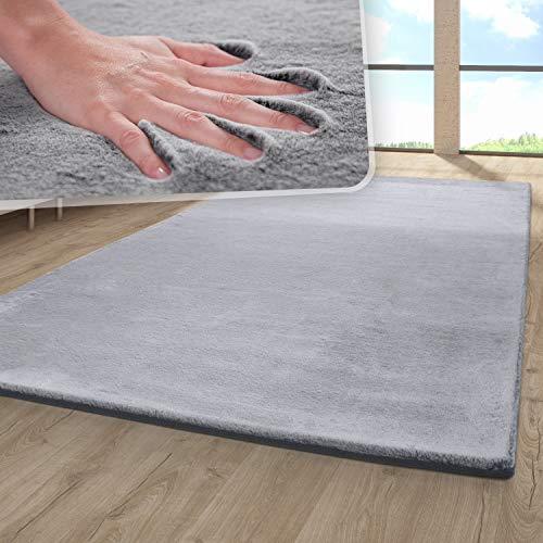 Tapis De Salon Poils Longs Fausse Fourrure Uni Pelucheux Franges Gris, Dimension:Ø 120 cm Rond