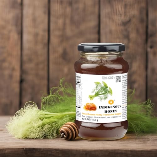 Image of INDIGENOUS HONEY Raw Fennel Honey Pure Real Organic 17.64 oz Glass Jar