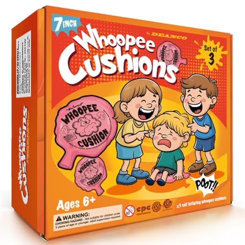 Whoopie Cushion 3 Pack – Three 7 inch Self-Inflating Whoopee Cusions Premium Rubber for Louder Fart Sound, Gag Gifts for Kids and Adults, April Fools Pranks