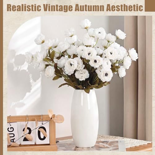 Zeyune 8 Stems Faux Peony Artificial Flowers, 28 Inch Long Stem Fake Silk Peonies, Vintage Creamy White Floral Branches with 6 Heads for Wedding Centerpiece, Tall Vase, Home Decor by Zeyune - Used condition - Image 4
