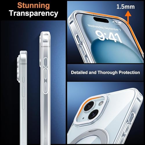 Image of Enflamo Hard Clear Rotaing Stand Shockproof Transpareant Magnatic Case Cover for iPhone 15 /14 | Ultra Hybrid Camera Bump Protection