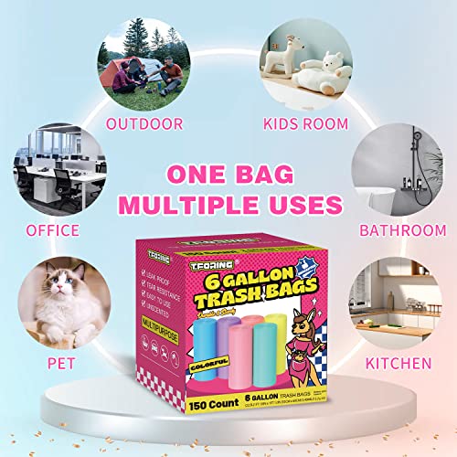T.foring 6 Gallon Bathroom Trash Bags - Colored Medium Garbage Bags 150 Count Strong Plastic Trash Can Liners Unscented Waste Basket Bags Fit 22.5 Liter Trash Bin For Home Kitchen Office (4 To 6 Gal) #TOP5