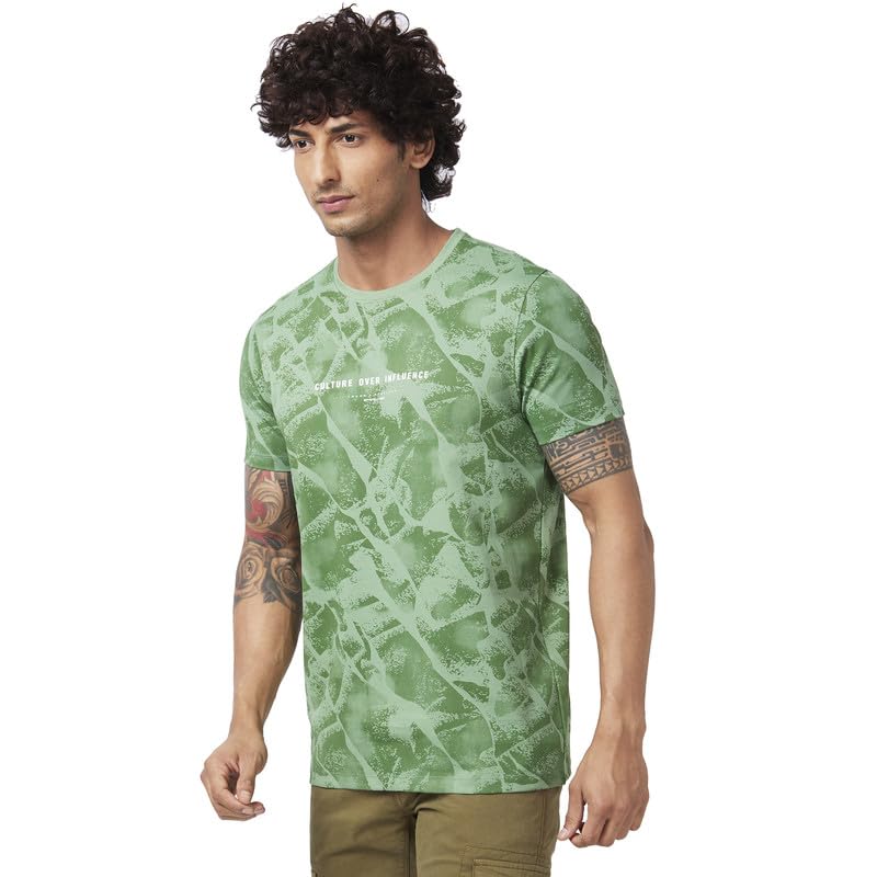 Image of Spykar Men's Slim Fit Round Neck Half Sleeve Printed Casual T-Shirt