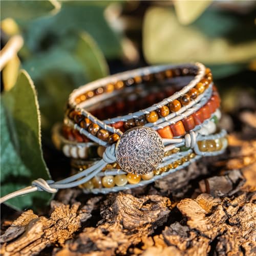 Image of YGLINE Boho Handmade Wrap Leather Tube Crystal Stone Bracelet for Women