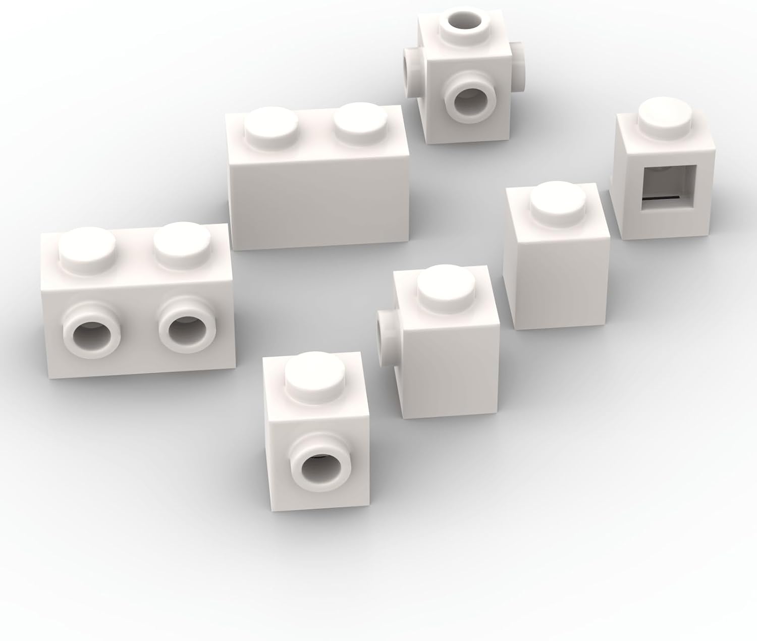66 PCS Building Block Snot Bricks Bulk, 7 Styles Modified Bricks with Studs on Sides, Custom MOC 90-Degree Angle Parts Compatible with Lego Pieces (White)