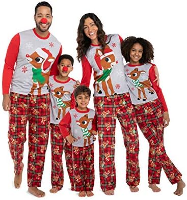Rudolph the Red Nosed Reindeer Christmas Holiday Family Sleepwear Pajamas Dad Mom Kid Baby (Large, MOM Rudolph)