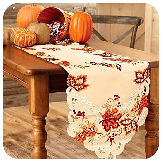 30+ Stunning Fall Thanksgiving Decor Ideas You'll Love 2 OurWarm Fall Table Runner, Maple Leaves Thanksgiving Table Runner 15 x 67 Inch, Embroidered Autumn Harvest Table Decor for Fall Thanksgiving Decorations