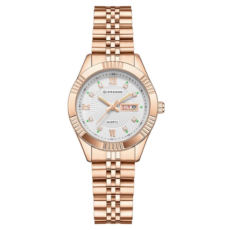 giordano Analog Quartz Watch for Women with Day & Date Display, Textured Dial, Diamond Hour Markers, Roman Numerals Stainless Steel Strap-picture-26