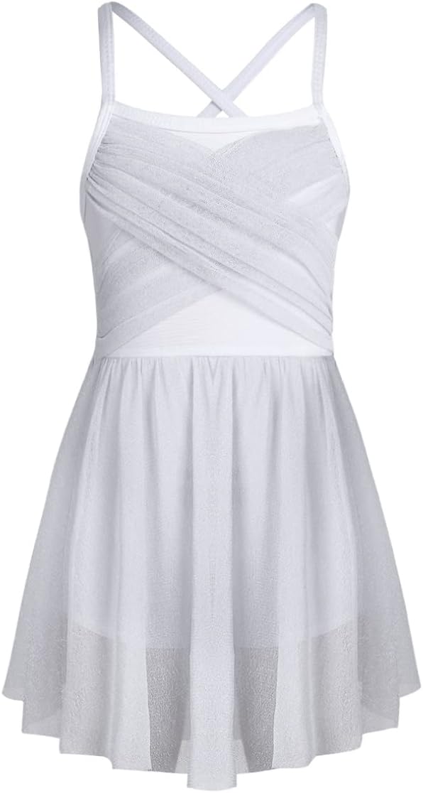 YiZYiF Girls' Glittery Mesh Overlay Lyrical Dance Dress Stage Ballet Ballroom Dancing Costumes