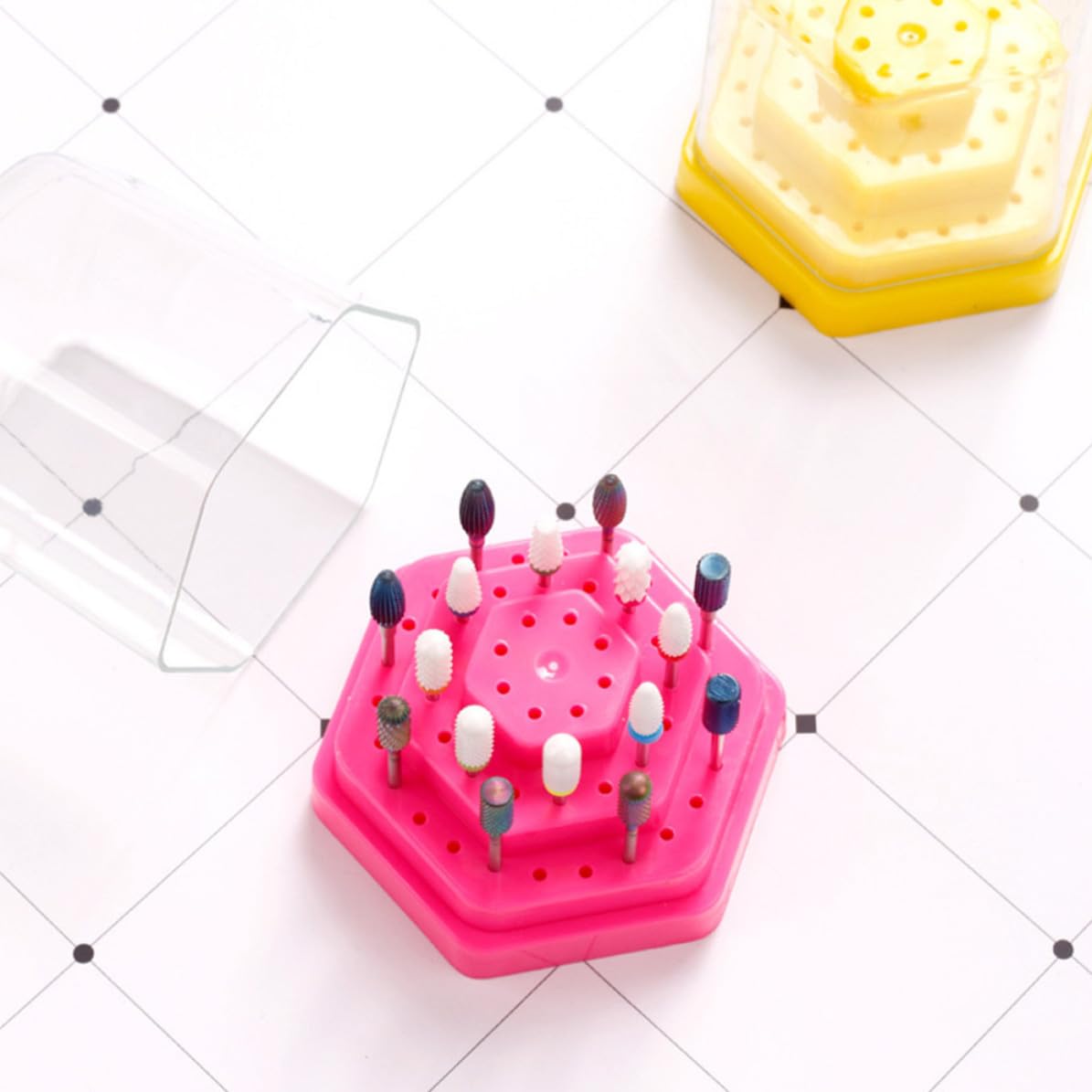 2pcs Nail Grinding Head Storage Box with Cover, 48-hole Plastic Organizer for Manicure Drill Bits, Practical Design and Creative Appearance for Nail Tech Display