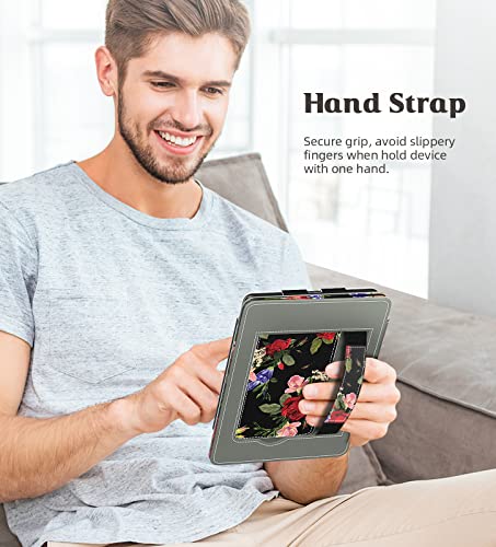 Image of MoKo Case for 7 inch /6.8 inch Kindle Paperwhite(12th /11th Gen-2024 /2021) and Kindle Paperwhite Signature Edition,Slim PU Shell Cover Case with Auto-Wake /Sleep for Kindle Paperwhite 2024, Rose On Black
