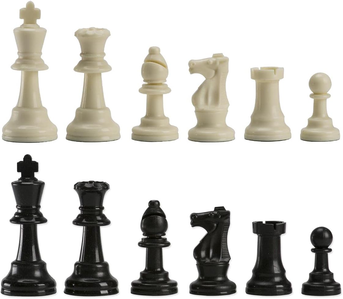 Plastic Chess Pieces with Extra Queens, 34 White and Black Chess Pieces only (3 Inch King, Includes Storage Bag，Great Replacement Chess Set for Kids
