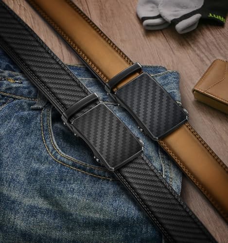 Image of KEMISANT Men Belt 2 Pack, Leather Ratchet Belt Easy Click Slide For Men 1 3 /8 inch,Cut for Fit
