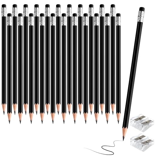 sqzrmdcg 24PCS Erasable Colored Pencils with Eraser Pre Sharpened Pencil 2 HB - Ideal for Checking Grading Tests & Office/School Supplies (Black)