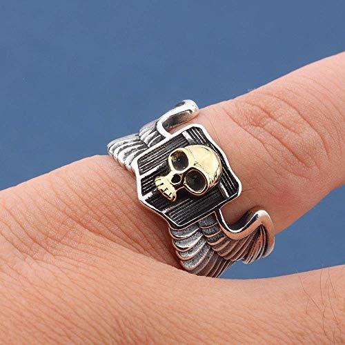 Anello semplice S925 in argento alla moda esagerato, teschio con piuma, regolabile, anello decorativo per donne, regalo perfetto per MN, Immagine, regolabile