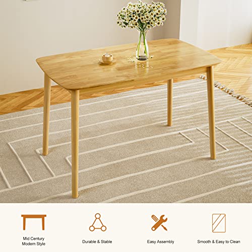 Ikifly 47 Inch Rectangular Solid Wood Dining Table - Mid Century Modern Kitchen Table With Solid Wood Legs, Dining Room Table For Home Furniture - Oak Natural #TOP7