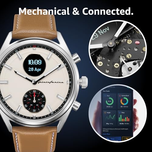 Image of pininfarina Hybrid Sintesi Smart Watch, Heart Rate Monitoring, Fitness Tracker, Genuine Leather Strap, Sleep Monitoring, GPS Tracker, 30-Day Battery Life, Android & iOS Compatible