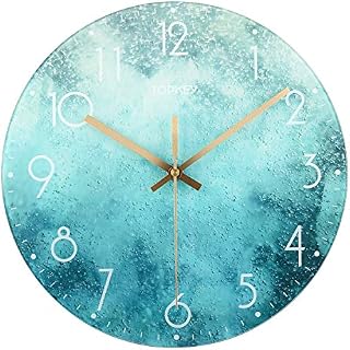 Topkey 12 Inch Silent Wall Clock Easy Readable Big Numbers Non Ticking Round Stylish Modern Clock Decorative for Kitchen Home Dining Room and Office -Teal