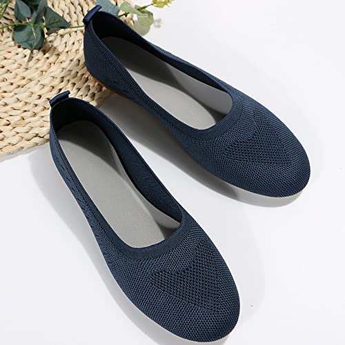 Ballet Flats for Women, Knit Comfort Dress Shoes, Round Toe Slip-On Walking Flats, Low Wedge Design, Soft Sandals - Perfect for Daily Wear - Thumbnail 5