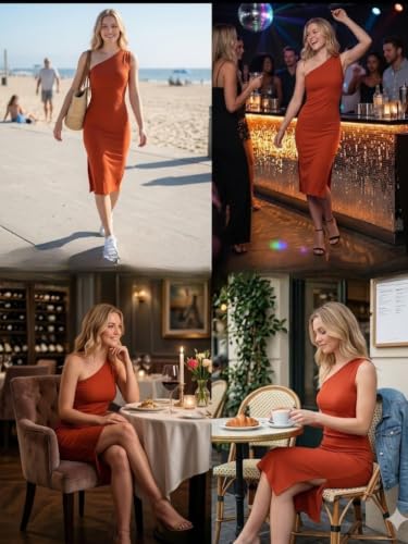 Image of Leriya Fashion One Shoulder Bodycon Dress For Women | Knee Length Party Dress For Womens Western|One Piece Dresses For Womans | Stylish Dress For Woman|Summer Casual Outfit Wear Events, Date & Evening Look