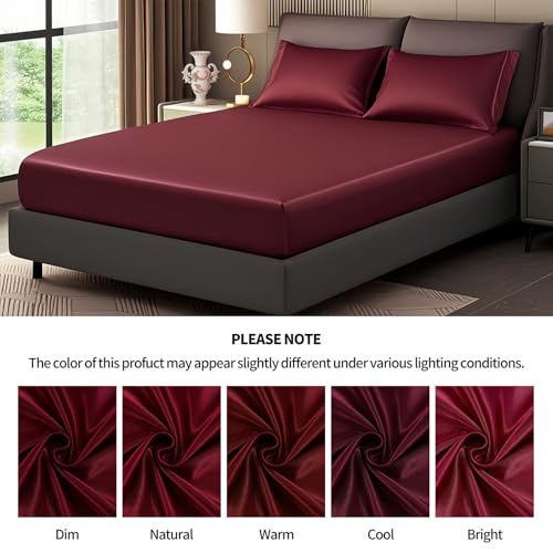 Wine Red Full Satin Fitted Sheets Only with 14" Elastic Deep Pocket by YASMENG - Used condition - Image 6