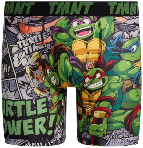 COCO BRANDS Teenage Mutant Ninja Turtles Mens Boxer Briefs - 1-2Pack No Fly Anti-Chafing Comfort Shaped-Lined Crotch Boxers, Size Medium, Multi TMNT Comic Burst-1pk