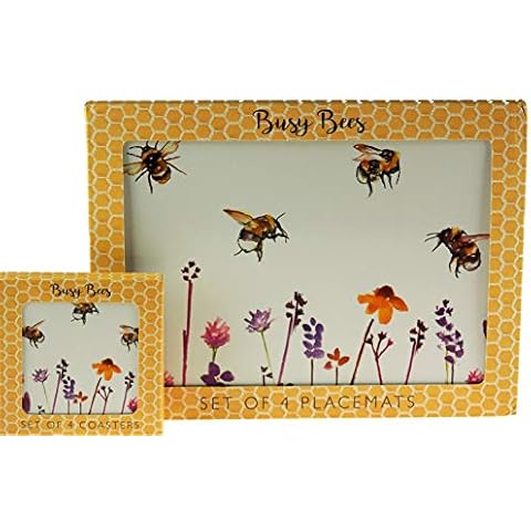 Set of 4 Busy Bumble Bee Place Mats and Coasters Cover
