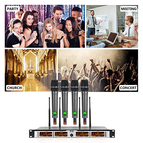 XTUGA SKM4000PLUS 4 x100 Channel UHF Wireless Handheld Microphone System with Selectable Frequencies Prevent Interference, Use for Family Party, Church, Small Karaoke Night (Range:200-320Ft) - Thumbnail 5