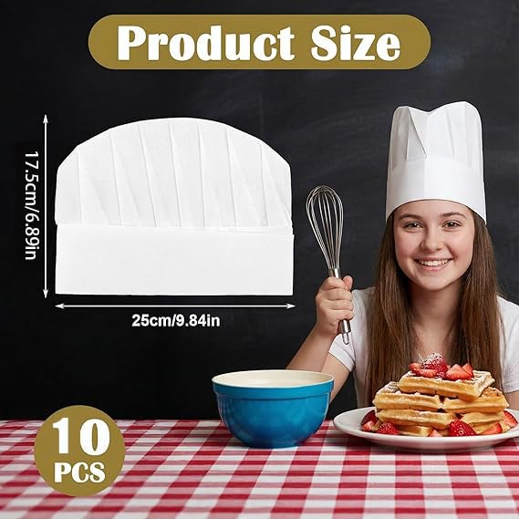 Image of 10Pcs Chef Cap for Kids, Kids Cap, Reusable Cooking Hat, Breathable Round Top Chef Hat, Adjustable Small Size Chef Caps for Kitchen Activities, Baking, Birthday Party and Role Play