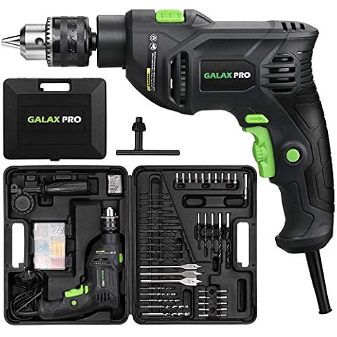 GALAX PRO 600W Impact Drill, 1/2-inch Corded Hammer Drill, Variable Speed 0-3000 RPM, Hammer and Drill 2 Functions in 1, 360°Rotating Handle, Carrying Case Included with 105pcs Accessories Cover