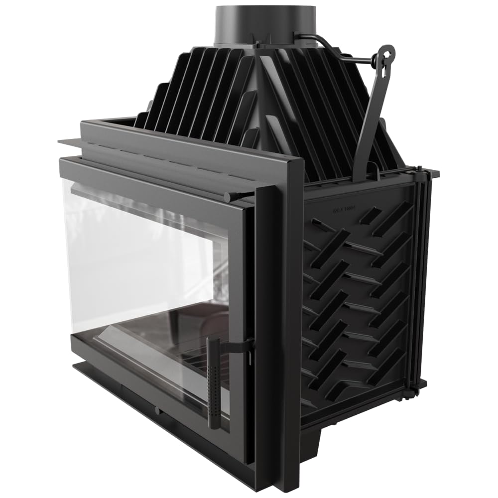 KRATKI Inserto per camino in ghisa a legna SIMPLE 15 kW Ø200 sinistro A 2 | Ghisa nero, efficienza 80,2%, classe A. Ecodesign.; combustione efficiente; basse emissioni; calore uniforme; 15kW Ø200mm