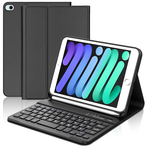 WAVATA Tastatur für iPad mini 5/4/3/2/1, Hülle Tastatur für iPad mini 5/4 2019/2015 Magnetische Abnehmbare Bluetooth QWERTZ Layout, Schwarz