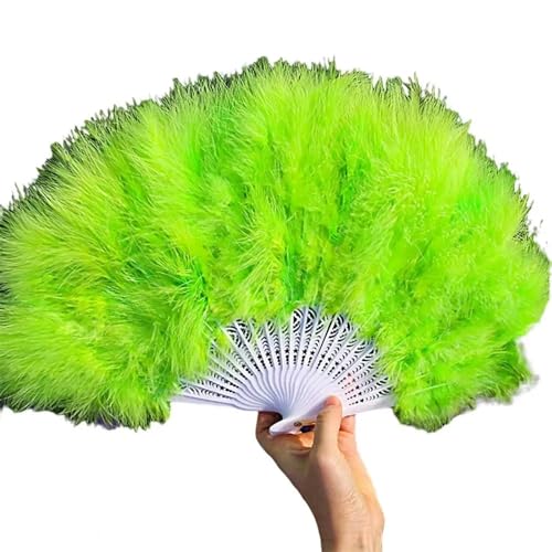 Éventail de plumes pliant vert pour danse et performance de cabaret - 2