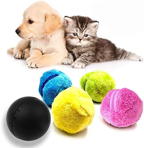 XUNKE Magic Roller Ball, Automatic Rolling Ball Electric Cleaner, 2-in-1 Function Pet Electric Toy Ball with 4 Wool Cover for Dog Cat Pet, Turn Direction Automatically Microfiber Mop Ball