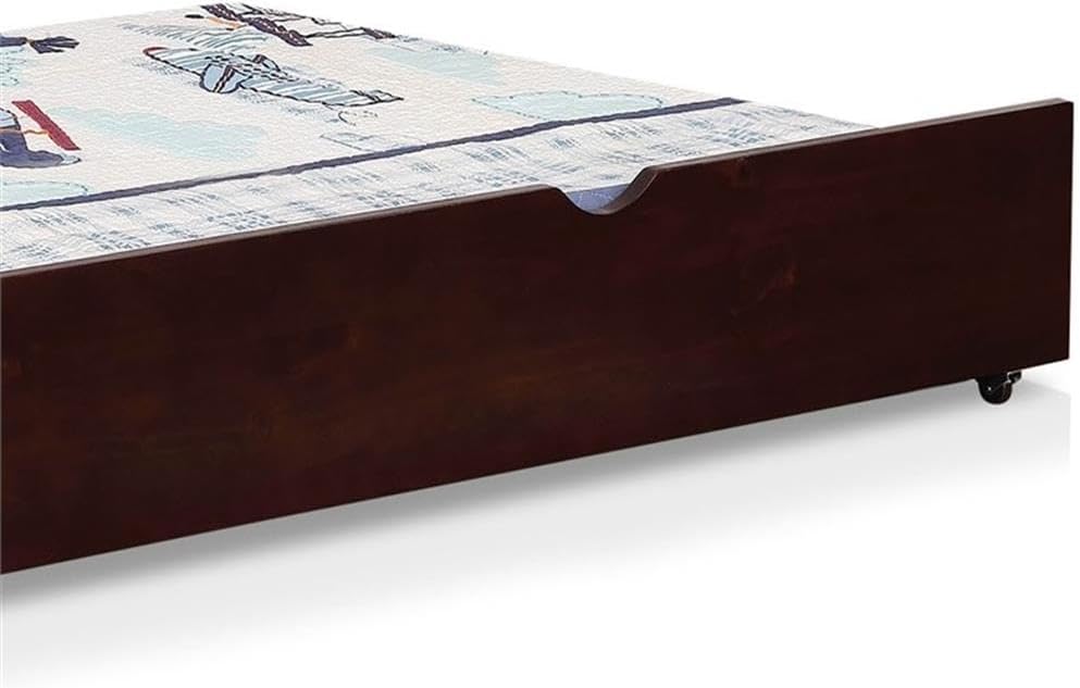 BOWERY HILL Transitional Wood Twin XL Trundle, Espresso Finish, Solid Wood with Veneer, 79.13" W x 40.5" D x 10.75" H, Cutout Handles, Caster Wheels, Bedroom Storage for One Twin Mattress