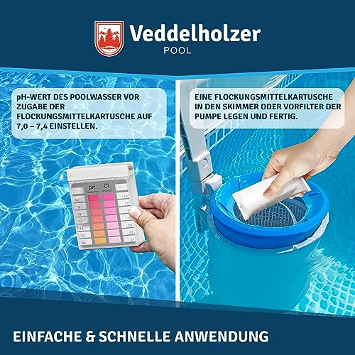 Veddelholzer 1 kg Flockmittel Pool Kartuschen 8 x 125g für Filteranlagen Sand & Glas. Pool Flockungsmittel als Poolreiniger, Poolklar, Poolpflege, Pool Zubehör für klares Wasser.