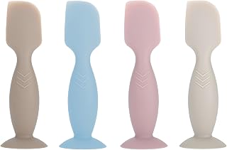 4 Pack Mini Baby Diaper Cream Spatula Applicator, Soft Silicone Baby Butt Paste Spatula Diaper Cream Brush with Suction Cup Base (Brown, Blue, Pink, Gray)