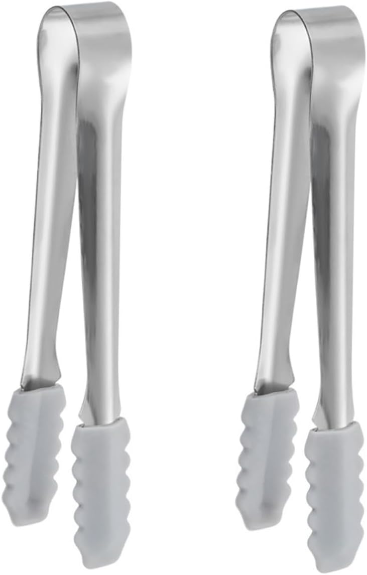 Luxshiny 2pcs Stainless Steel Ice Tongs Non- Grip Food Tongs for and Desserts Kitchen Tool for Parties Bbqs and Tea