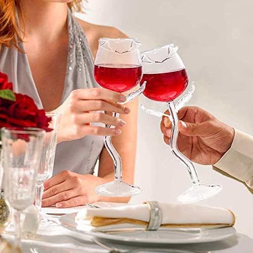 Rose Wine Glasses Cocktail Glass Set Of 4 Flower Goblet Drinking Cups Drinkware Clear Crystal Champagne Flutes Classy Red Wine Glassware Ideal Gifts For Housewarming Wedding Birthday Celebrations #TOP2