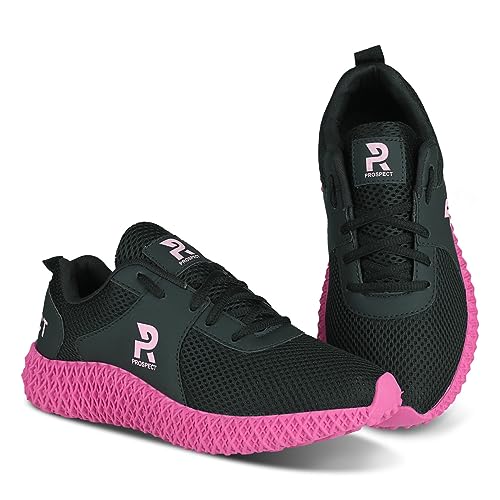 Tênis Feminino Prospect Fly Caminhada Academia Esporte Super Leve Confortável (Preto/Rosa, BR, Adult