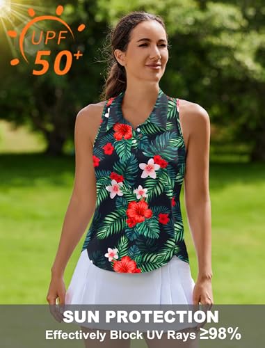 Image of PINSPARK Women's Golf Shirt Racerback UPF 50+ Tennis Tank Top with Collar