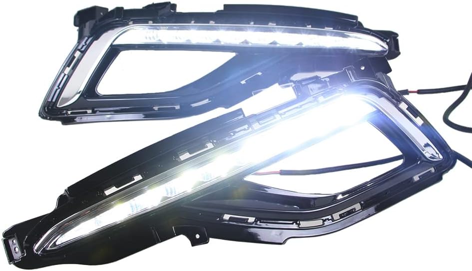 OUKANING - For 2015-2017 Hyundai Sonata 9th Fog Lamp W/Cover Drl Led Daytime Running Light Left and Right Side 12V