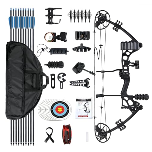 WUXLISTY Conjunto De Arco E Flecha Composto Para Adultos, Peso De Tração De 30 A 65 Libras, Pronto Para Caçar, Arcos De Caça Com Arco E Flecha, Comprimento De Tração De 19,5' A 30,5', Membros Feitos